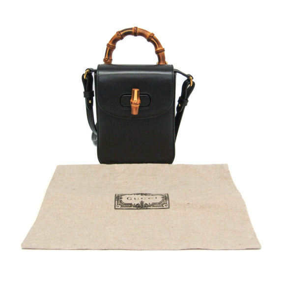 GUCCI Black Leather Bamboo Shoulder Bag - Picture 2 of 16